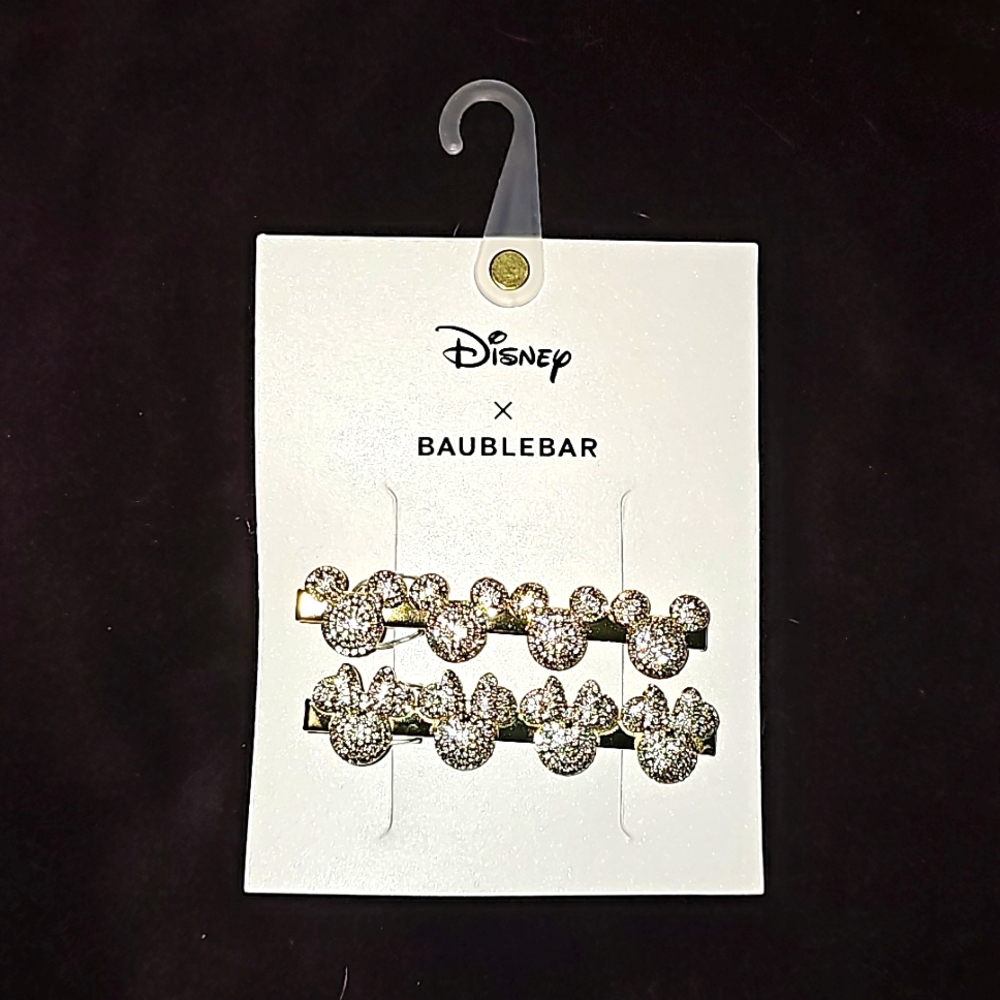 Disney x Baublebar 2 pc. Mickey & Minnie Gold & Rhinestone Hair Clips - Picture 2 of 7